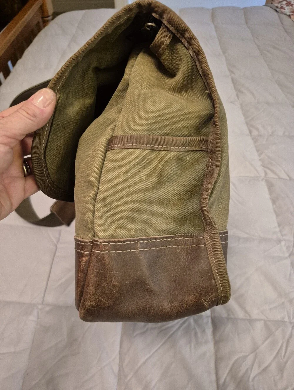 Vintage Orvis Canvas and Leather Messenger Bag, Green And Brown